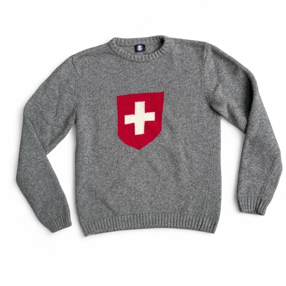 Strellson Gray and Red Crewneck Sweater with Swiss Cross